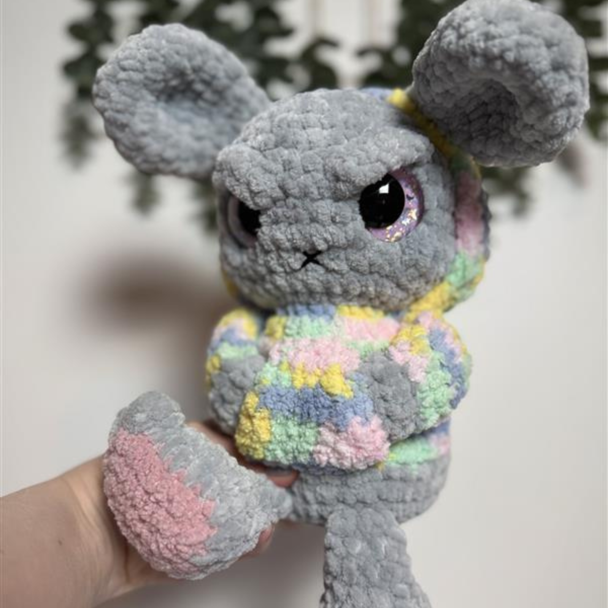 Grim the Emo Bunny Plush – Angry Pastel Goth Crochet Bunny