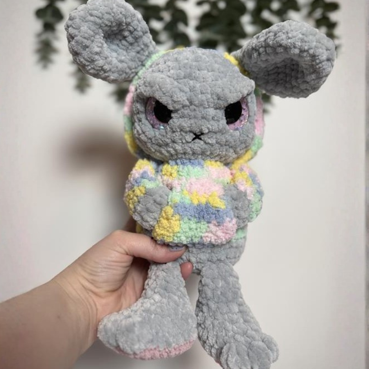 Grim the Emo Bunny Plush – Angry Pastel Goth Crochet Bunny