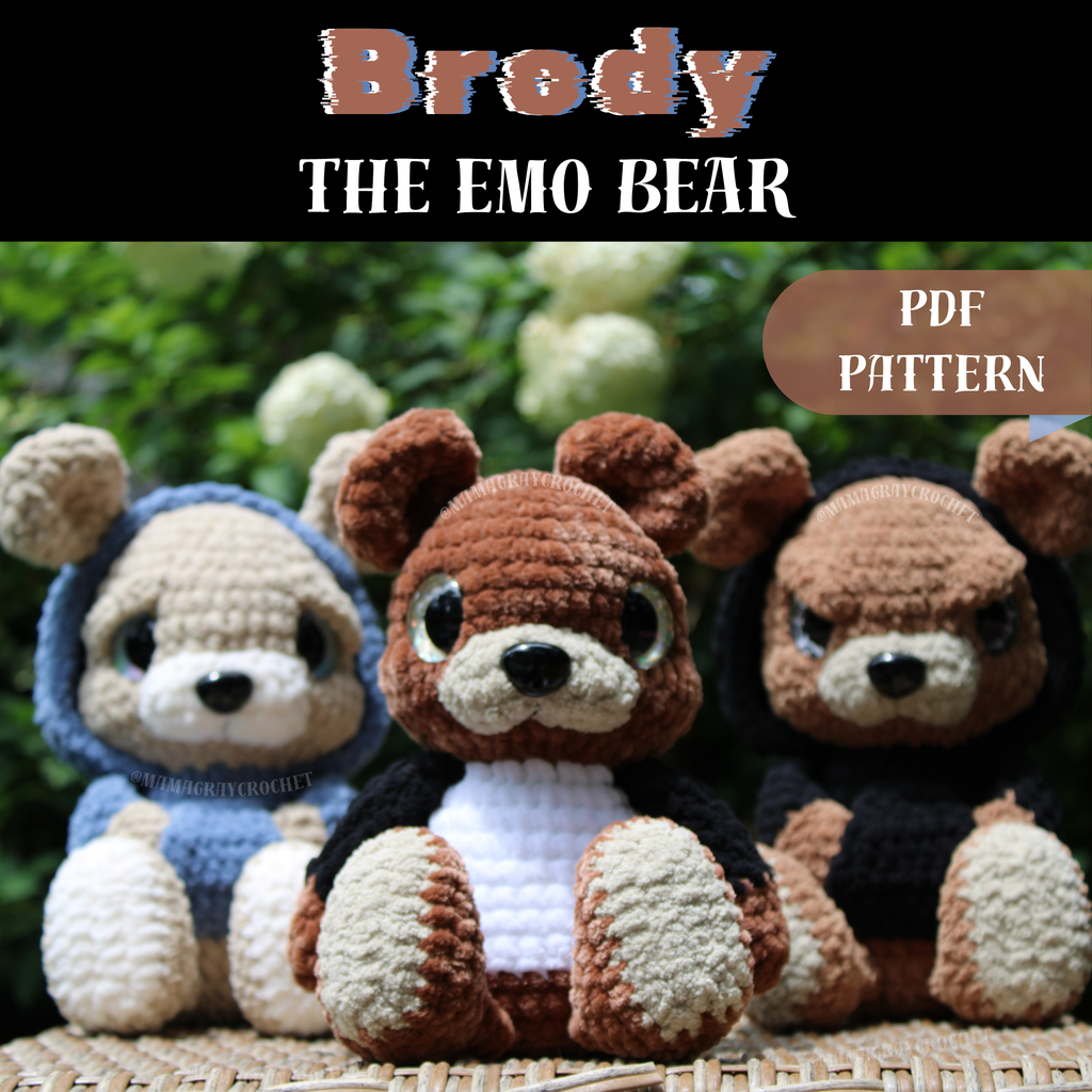 Brody the Emo Bear Crochet Pattern | 3-in-1 Plush Bear Amigurumi PDF | Spooky Cute Crochet