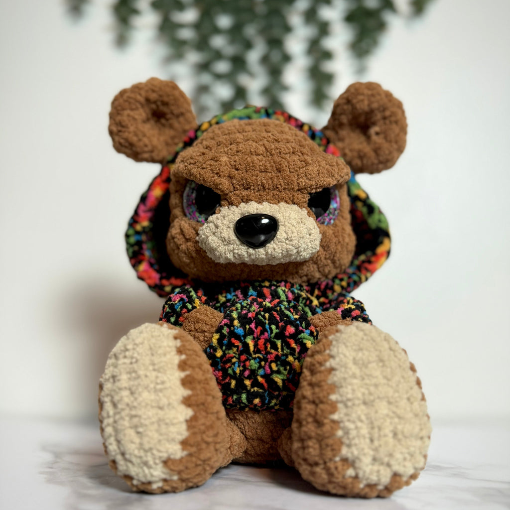 Angry Brody the Bear Finished Crochet Plushie | Handmade Grumpy Teddy Bear