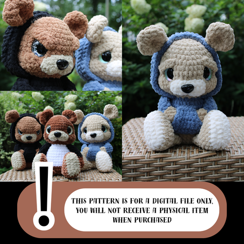 Brody the Emo Bear Crochet Pattern | 3-in-1 Plush Bear Amigurumi PDF | Spooky Cute Crochet
