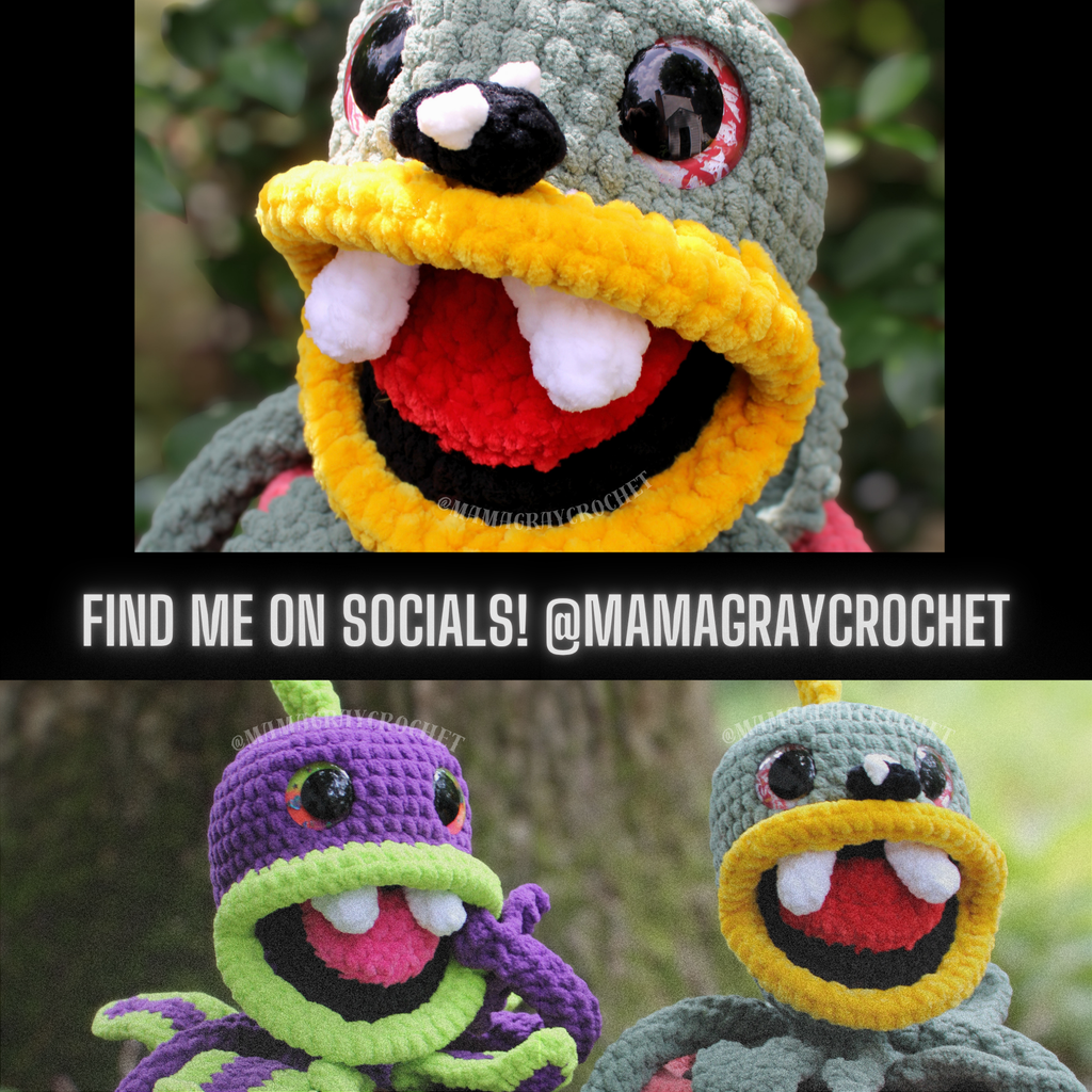crocheted plants with saying to find mama gray crochet on social media