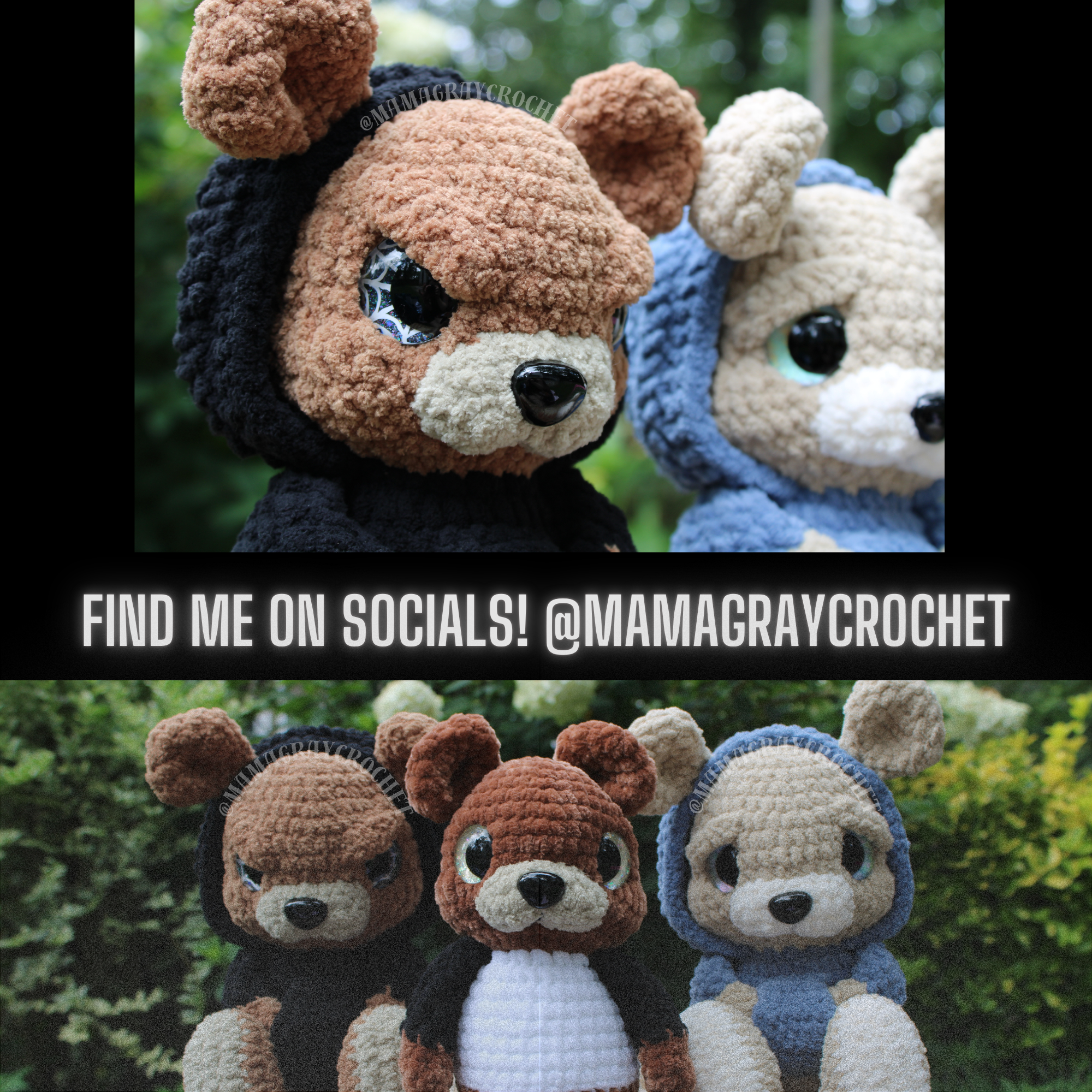 Brody the Emo Bear Crochet Pattern | 3-in-1 Plush Bear Amigurumi PDF | Spooky Cute Crochet