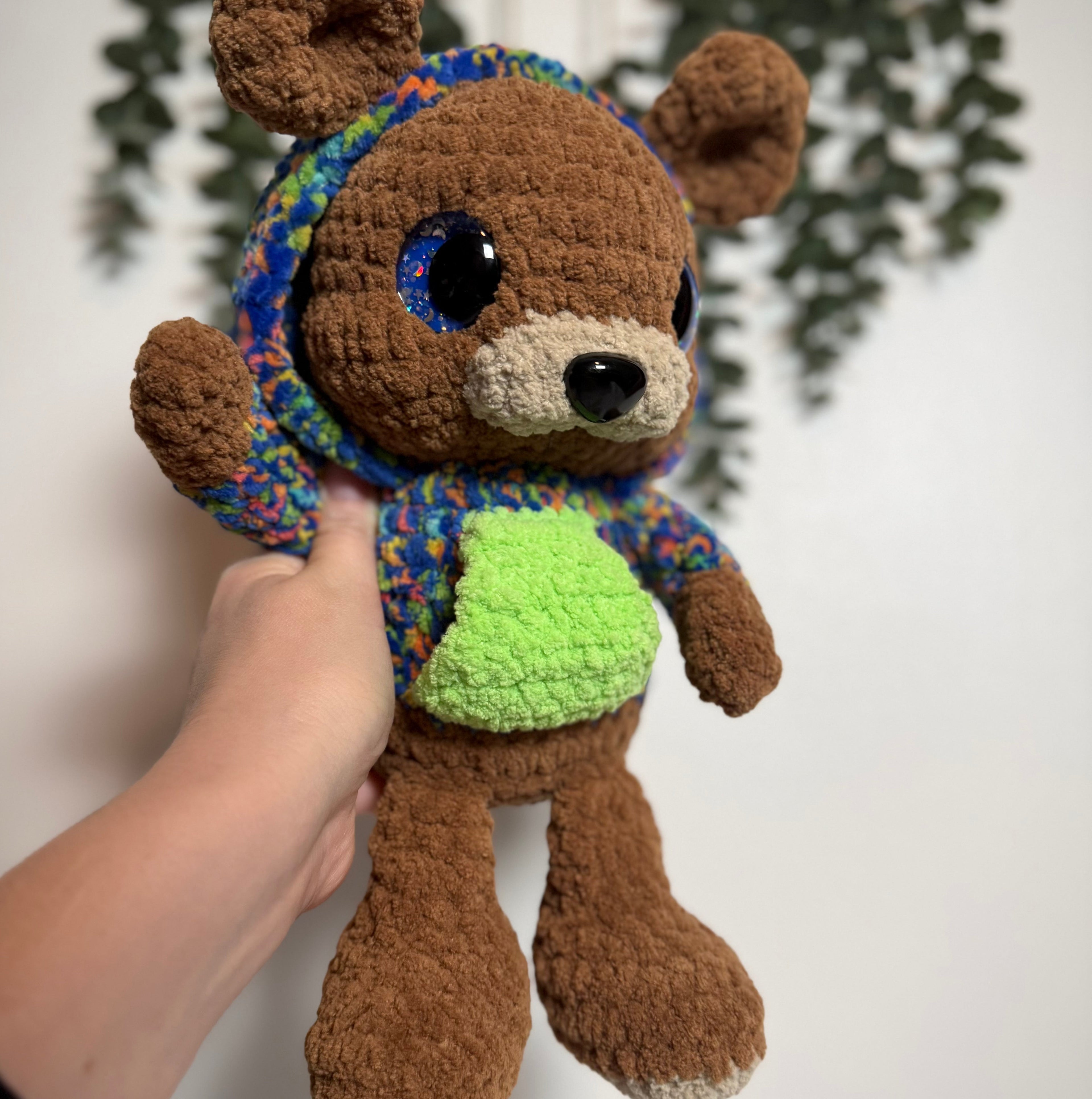 Basic Hooded Brody the Bear Finished Crochet Plushie | Handmade Amigurumi Teddy Bear