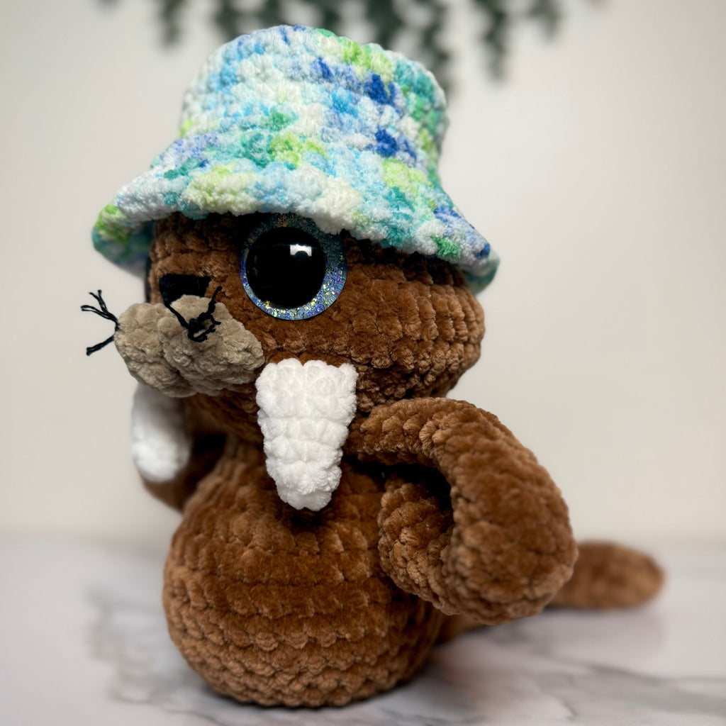 Handmade Crochet Walrus Plush with Bucket Hat | Salty Sea Pups Collection