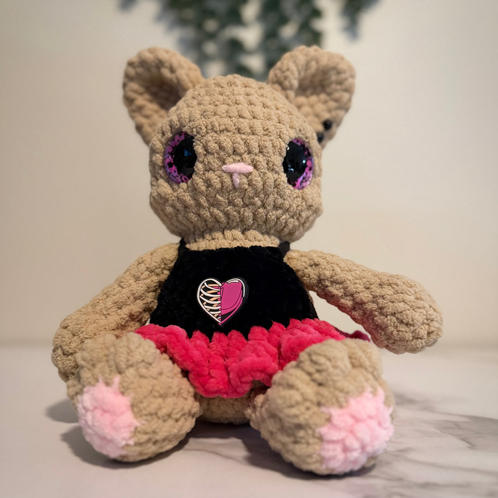Belle the Ballerina Kitty | Handmade Crochet Cat Plush | Gothic Ballet Plushie