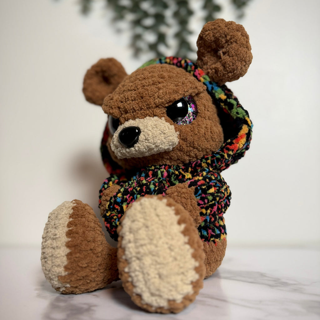Angry Brody the Bear Finished Crochet Plushie | Handmade Grumpy Teddy Bear