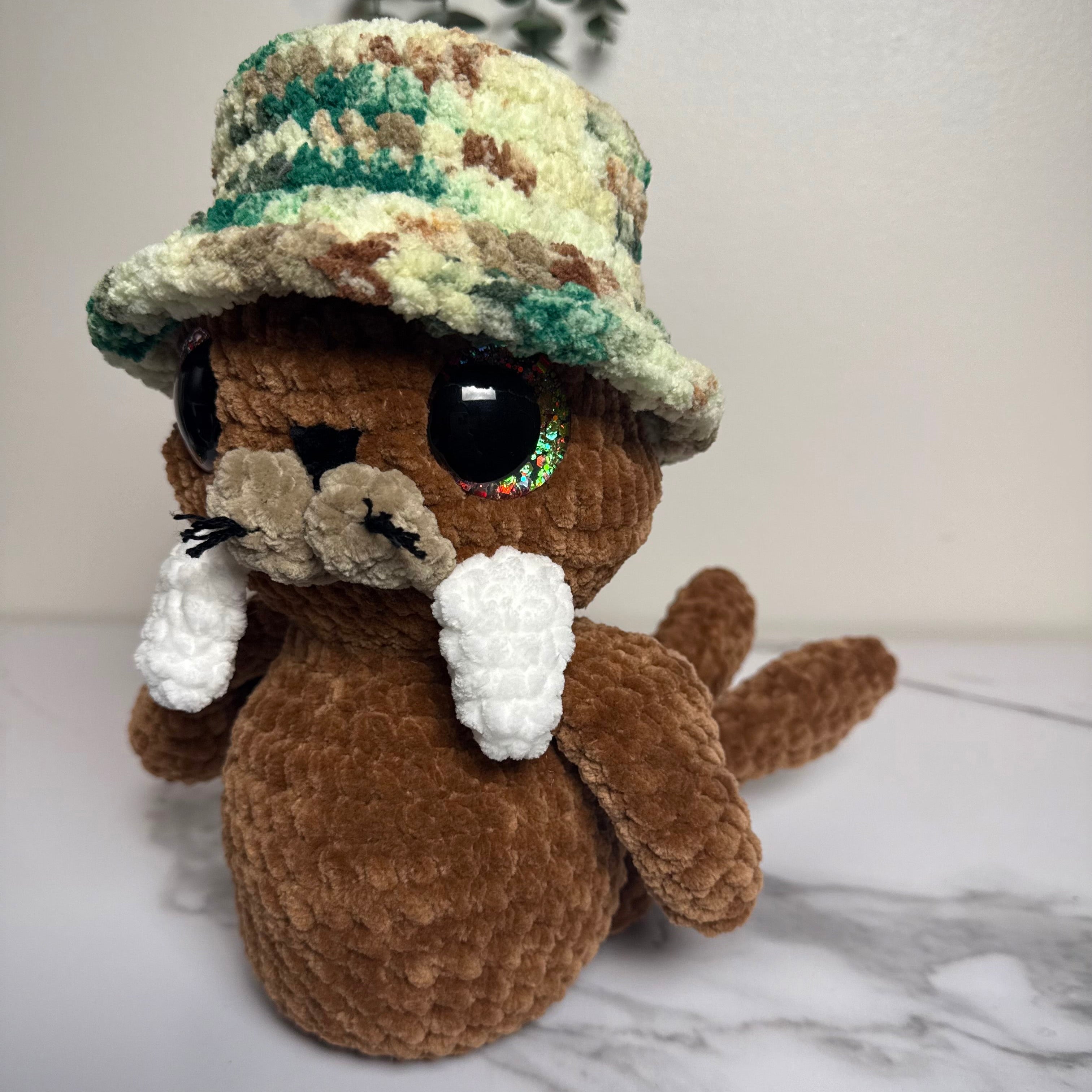 Handmade Crochet Walrus Plush with Bucket Hat | Salty Sea Pups Collection