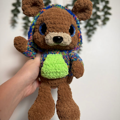 Basic Hooded Brody the Bear Finished Crochet Plushie | Handmade Amigurumi Teddy Bear