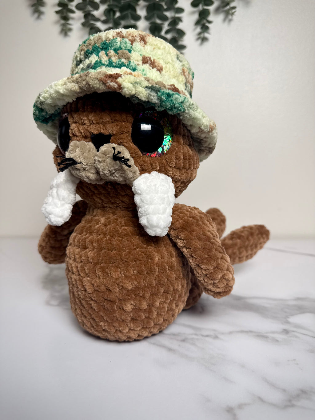 Handmade Crochet Walrus Plush with Bucket Hat | Salty Sea Pups Collection
