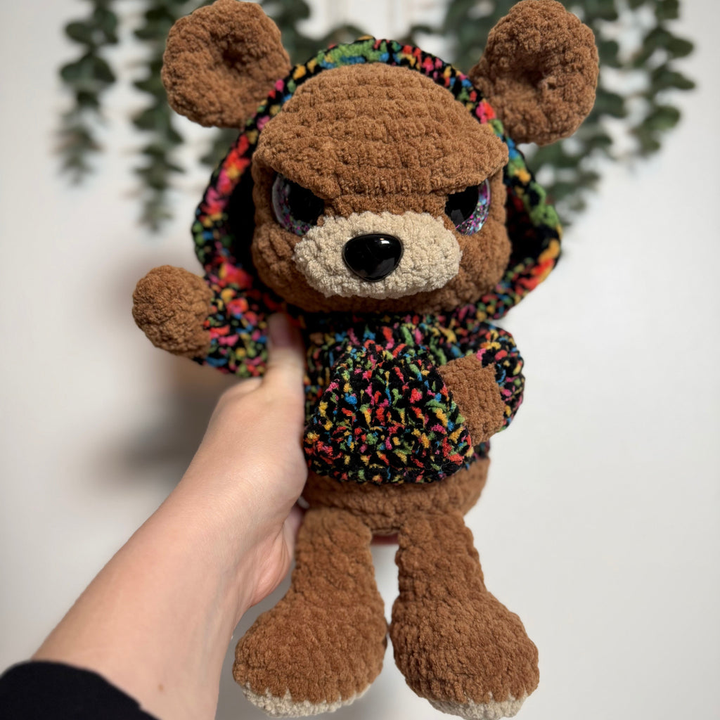 Angry Brody the Bear Finished Crochet Plushie | Handmade Grumpy Teddy Bear