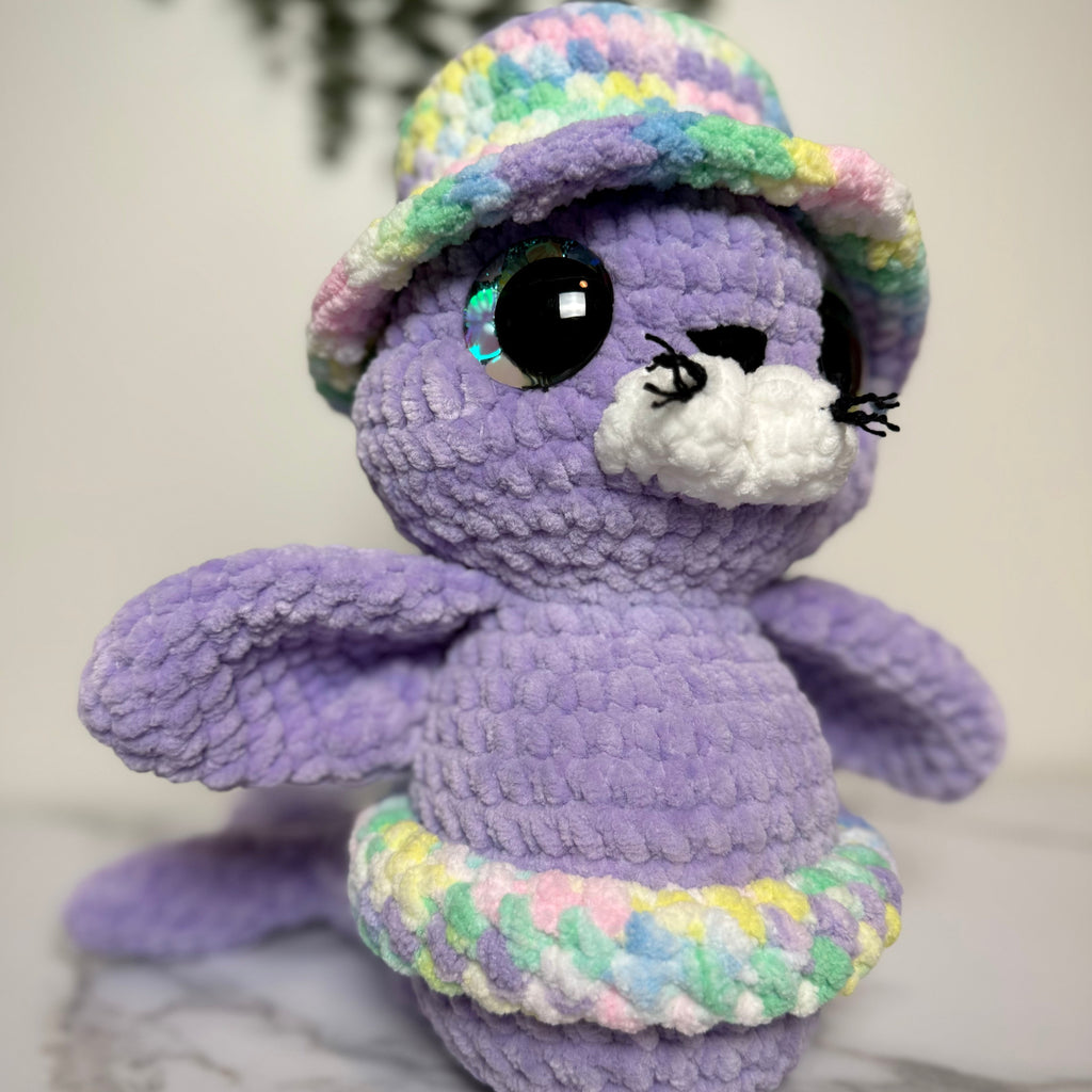 Handmade Crochet Seal Plush with Hat & Floatie | Salty Sea Pups Collection