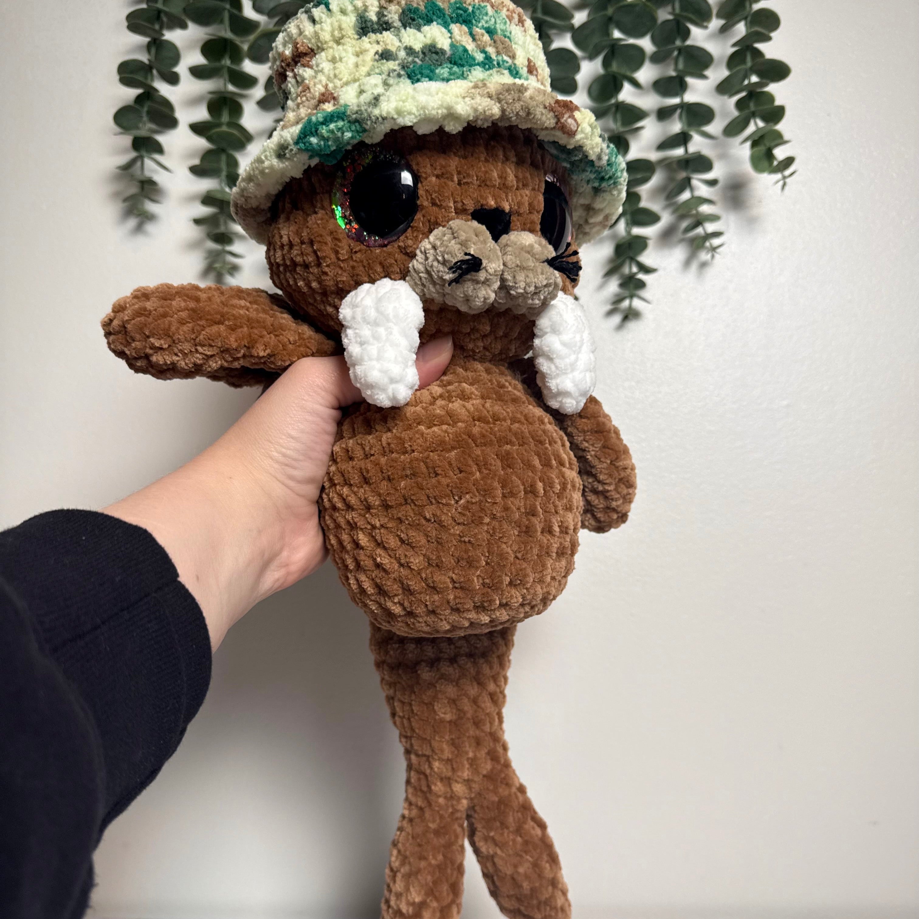 Handmade Crochet Walrus Plush with Bucket Hat | Salty Sea Pups Collection