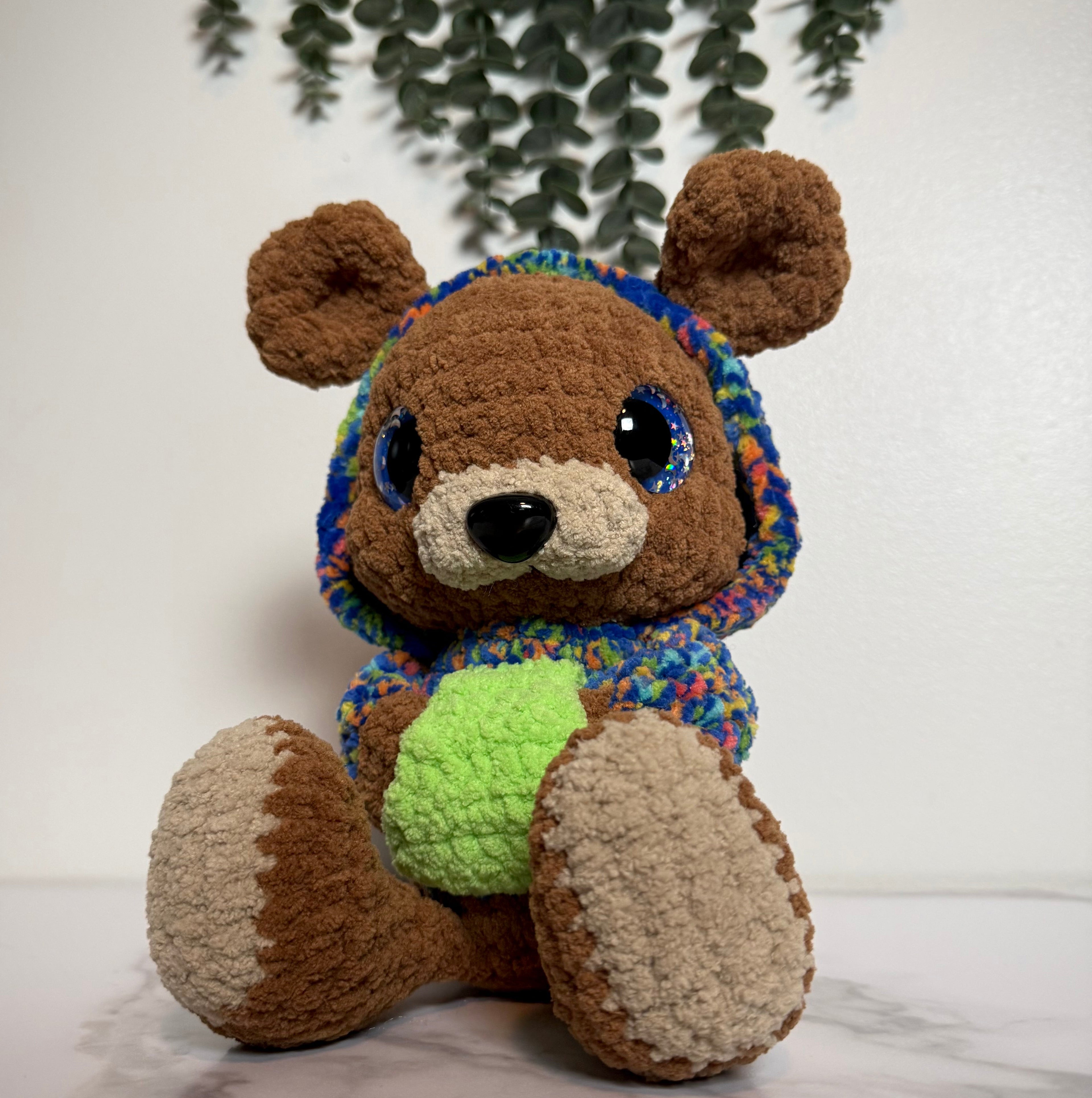 Basic Hooded Brody the Bear Finished Crochet Plushie | Handmade Amigurumi Teddy Bear