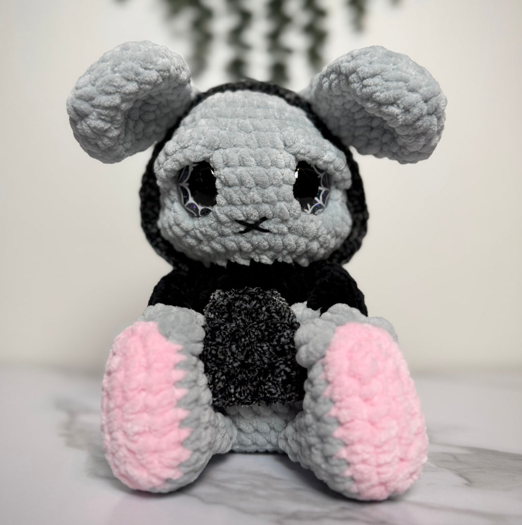 Grim the Emo Bunny Plush – Angry Pastel Goth Crochet Bunny