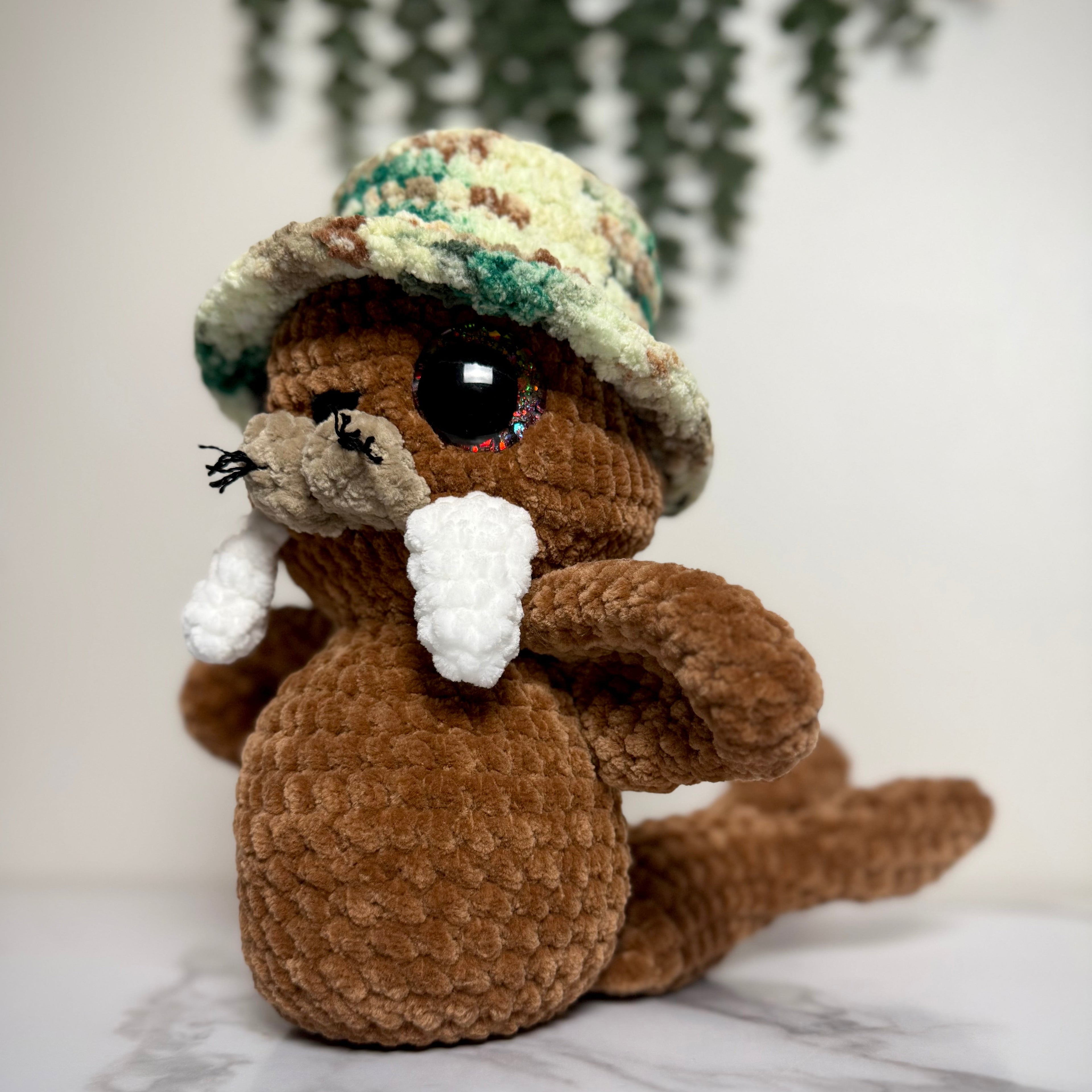 Handmade Crochet Walrus Plush with Bucket Hat | Salty Sea Pups Collection