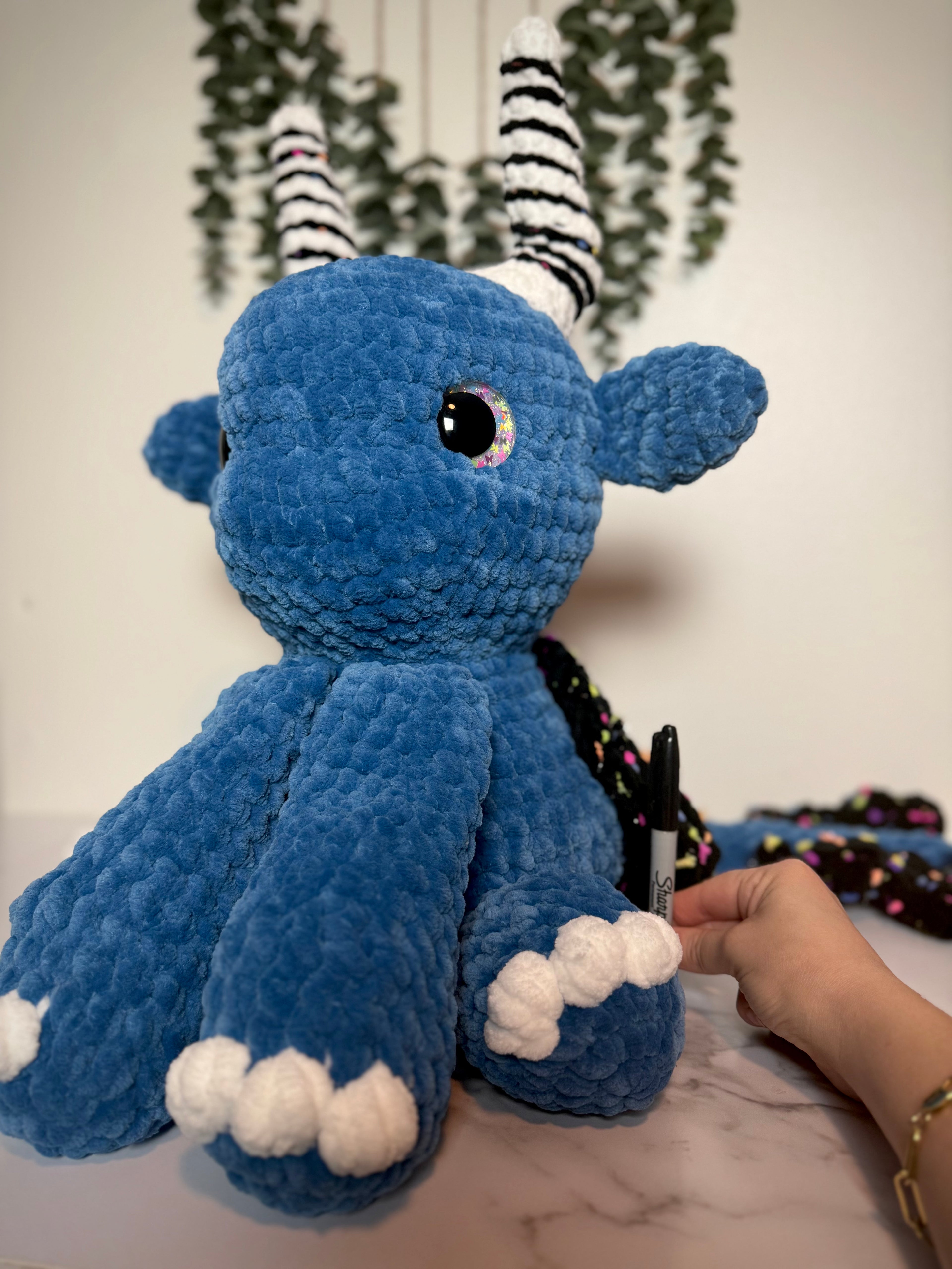 32” Giant Daphne Dragon | Handmade Crochet Dragon Plush | One-of-a-Kind Fantasy Collectible