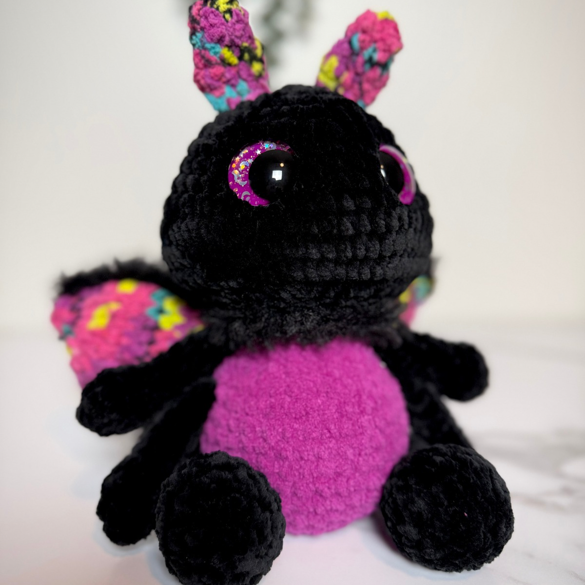 Lucy the Luna Moth Crochet Plushie – Handmade Gothic Luna Moth Stuffed Animal