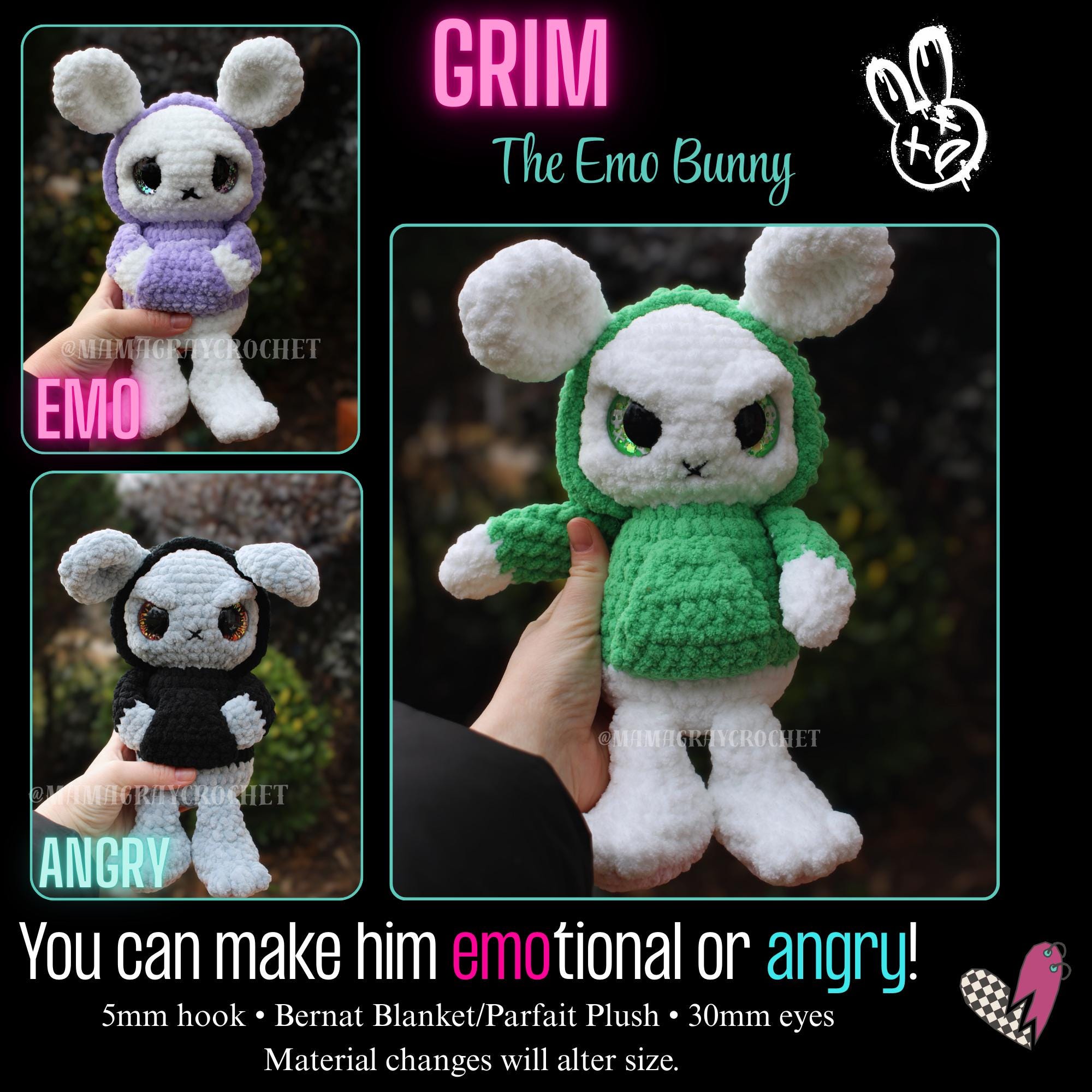 Grim the Emo Bunny Crochet Pattern